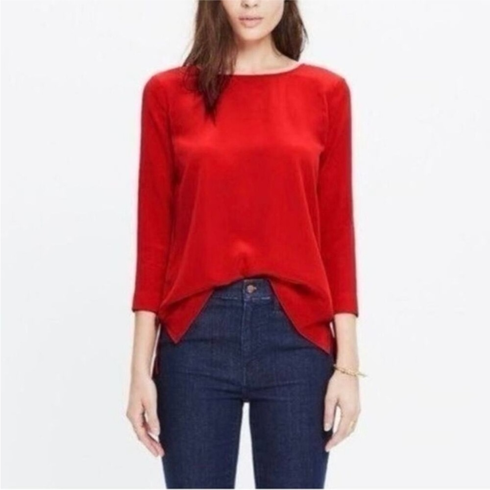 Madewell Silk Blouse Hi-Low Hem Bright Red Women's Top